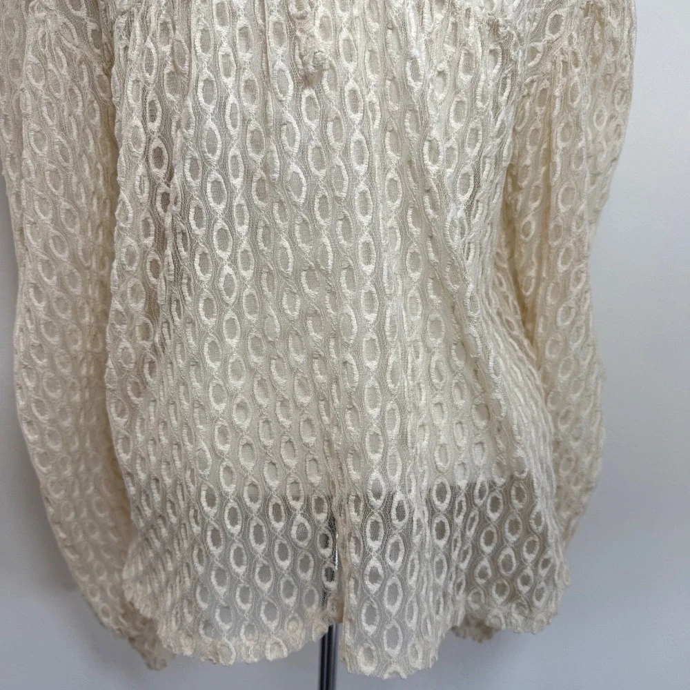 Zara Lace Blouse Cream Puff Sleeve Sheer Textured‎ Boho Peasant Coquette Top S